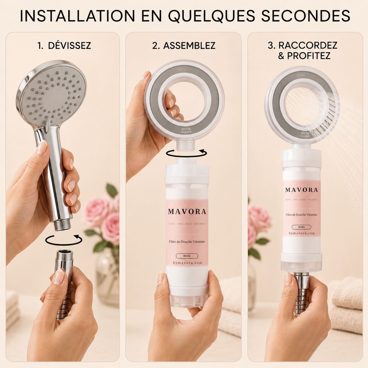 Filtre de Douche Vitaminé MAVORA - Rose